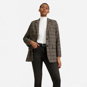 Everlane Womens Brown Plaid Wool Blend Long Sleeve Oversized Blazer Size 8